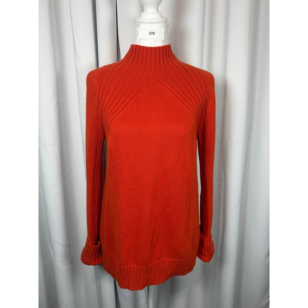 Talbots Petite Orange Mock Neck Ribbed Yoke Cotton Merino Wool Sweater SP